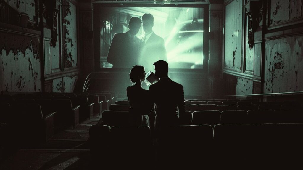 Szene aus einem der traurige Liebesfilme mit zwei Personen im Regen
